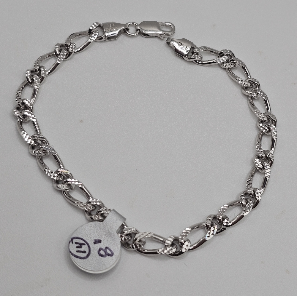925 Silver Rhodium Plated Diamond Cut Figaro Reversible  Bracelet 8 inches